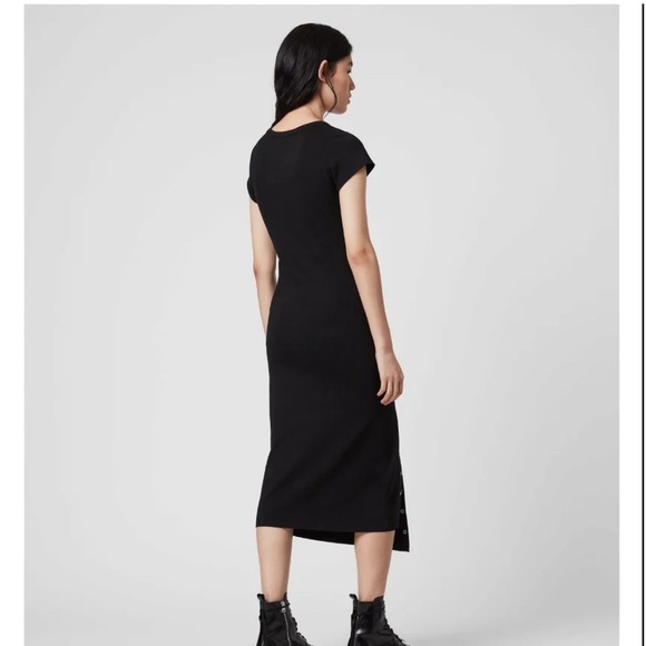 New AllSaints hatti jersey t-shirt dress with side popper detail in black size 0 - Picture 4 of 10